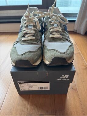 New Balance 574 sneakers in olive green, white & navy accents